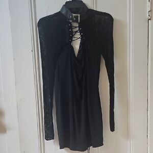 Elegant Black Lace-Up Dress